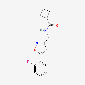 molecular formula C15H15FN2O2 B2852087 N-((5-(2-fluorophenyl)isoxazol-3-yl)methyl)cyclobutanecarboxamide CAS No. 1210825-25-4