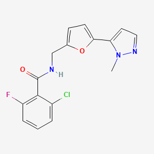 molecular formula C16H13ClFN3O2 B2852089 2-chloro-6-fluoro-N-{[5-(1-methyl-1H-pyrazol-5-yl)furan-2-yl]methyl}benzamide CAS No. 2415603-02-8