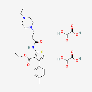 molecular formula C27H35N3O11S B2852117 Ethyl 2-(3-(4-ethylpiperazin-1-yl)propanamido)-4-(p-tolyl)thiophene-3-carboxylate dioxalate CAS No. 381687-76-9