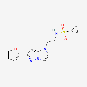 molecular formula C14H16N4O3S B2852118 N-(2-(6-(furan-2-yl)-1H-imidazo[1,2-b]pyrazol-1-yl)ethyl)cyclopropanesulfonamide CAS No. 1795297-58-3