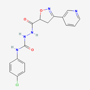 molecular formula C16H14ClN5O3 B2852126 N-(4-chlorophenyl)-2-{[3-(3-pyridinyl)-4,5-dihydro-5-isoxazolyl]carbonyl}-1-hydrazinecarboxamide CAS No. 478064-66-3