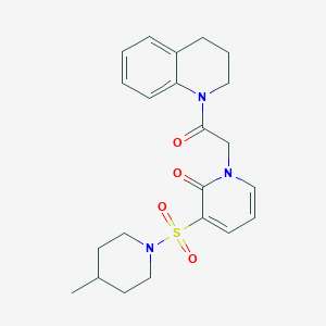 molecular formula C22H27N3O4S B2852139 3-[(4-methylpiperidin-1-yl)sulfonyl]-1-[2-oxo-2-(1,2,3,4-tetrahydroquinolin-1-yl)ethyl]-1,2-dihydropyridin-2-one CAS No. 1251704-45-6