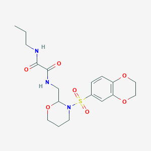 molecular formula C18H25N3O7S B2852165 N'-{[3-(2,3-dihydro-1,4-benzodioxine-6-sulfonyl)-1,3-oxazinan-2-yl]methyl}-N-propylethanediamide CAS No. 872881-43-1