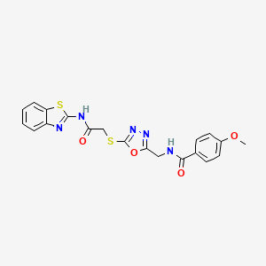molecular formula C20H17N5O4S2 B2852221 N-((5-((2-(benzo[d]thiazol-2-ylamino)-2-oxoethyl)thio)-1,3,4-oxadiazol-2-yl)methyl)-4-methoxybenzamide CAS No. 851783-63-6