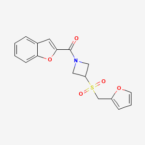 molecular formula C17H15NO5S B2852257 Benzofuran-2-yl(3-((furan-2-ylmethyl)sulfonyl)azetidin-1-yl)methanone CAS No. 1797087-43-4