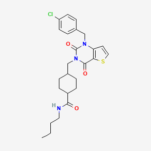 molecular formula C25H30ClN3O3S B2852283 N-butyl-4-((1-(4-chlorobenzyl)-2,4-dioxo-1,2-dihydrothieno[3,2-d]pyrimidin-3(4H)-yl)methyl)cyclohexanecarboxamide CAS No. 932554-07-9
