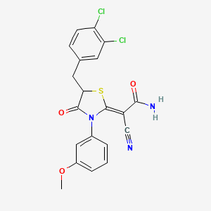 molecular formula C20H15Cl2N3O3S B2852288 (Z)-2-cyano-2-(5-(3,4-dichlorobenzyl)-3-(3-methoxyphenyl)-4-oxothiazolidin-2-ylidene)acetamide CAS No. 578733-37-6