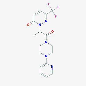 molecular formula C17H18F3N5O2 B2852289 2-{1-Oxo-1-[4-(pyridin-2-yl)piperazin-1-yl]propan-2-yl}-6-(trifluoromethyl)-2,3-dihydropyridazin-3-one CAS No. 2380173-84-0