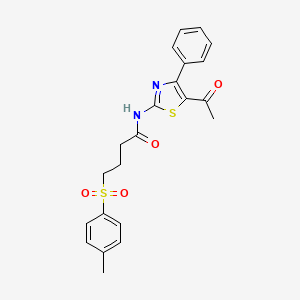 molecular formula C22H22N2O4S2 B2852307 N-(5-acetyl-4-phenylthiazol-2-yl)-4-tosylbutanamide CAS No. 922983-98-0