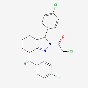 2-chloro-1-[(7Z)-3-(4-chlorophenyl)-7-[(4-chlorophenyl)methylidene]-3a,4,5,6-tetrahydro-3H-indazol-2-yl]ethanone