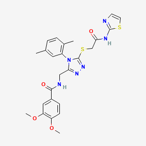 molecular formula C25H26N6O4S2 B2852319 N-((4-(2,5-dimethylphenyl)-5-((2-oxo-2-(thiazol-2-ylamino)ethyl)thio)-4H-1,2,4-triazol-3-yl)methyl)-3,4-dimethoxybenzamide CAS No. 309969-19-5