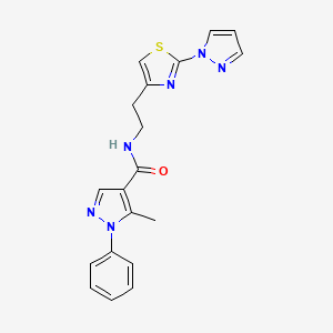 molecular formula C19H18N6OS B2852344 N-(2-(2-(1H-pyrazol-1-yl)thiazol-4-yl)ethyl)-5-methyl-1-phenyl-1H-pyrazole-4-carboxamide CAS No. 1428358-20-6
