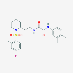 molecular formula C24H30FN3O4S B2852350 N'-(3,4-dimethylphenyl)-N-{2-[1-(4-fluoro-2-methylbenzenesulfonyl)piperidin-2-yl]ethyl}ethanediamide CAS No. 898427-05-9