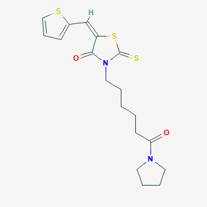 (E)-3-(6-oxo-6-(pyrrolidin-1-yl)hexyl)-5-(thiophen-2-ylmethylene)-2-thioxothiazolidin-4-one