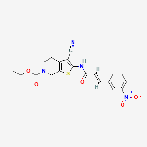 molecular formula C20H18N4O5S B2852375 (E)-ethyl 3-cyano-2-(3-(3-nitrophenyl)acrylamido)-4,5-dihydrothieno[2,3-c]pyridine-6(7H)-carboxylate CAS No. 871015-36-0