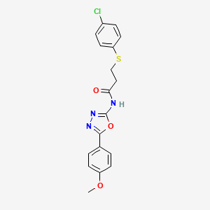 molecular formula C18H16ClN3O3S B2852393 3-((4-chlorophenyl)thio)-N-(5-(4-methoxyphenyl)-1,3,4-oxadiazol-2-yl)propanamide CAS No. 895480-29-2