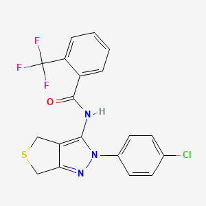 molecular formula C19H13ClF3N3OS B2852414 N-[2-(4-chlorophenyl)-2H,4H,6H-thieno[3,4-c]pyrazol-3-yl]-2-(trifluoromethyl)benzamide CAS No. 391866-35-6