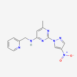 molecular formula C14H13N7O2 B2852421 6-methyl-2-(4-nitropyrazol-1-yl)-N-(pyridin-2-ylmethyl)pyrimidin-4-amine CAS No. 1001607-66-4