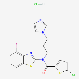 molecular formula C18H15Cl2FN4OS2 B2852423 N-(3-(1H-imidazol-1-yl)propyl)-5-chloro-N-(4-fluorobenzo[d]thiazol-2-yl)thiophene-2-carboxamide hydrochloride CAS No. 1216668-34-6