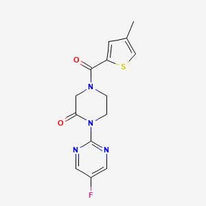 molecular formula C14H13FN4O2S B2852451 1-(5-Fluoropyrimidin-2-yl)-4-(4-methylthiophene-2-carbonyl)piperazin-2-one CAS No. 2320517-95-9