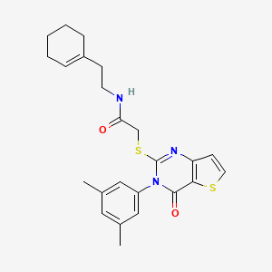 molecular formula C24H27N3O2S2 B2852464 N-[2-(cyclohex-1-en-1-yl)ethyl]-2-{[3-(3,5-dimethylphenyl)-4-oxo-3,4-dihydrothieno[3,2-d]pyrimidin-2-yl]sulfanyl}acetamide CAS No. 1260943-86-9