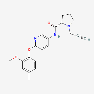 molecular formula C21H23N3O3 B2852469 (2S)-N-[6-(2-methoxy-4-methylphenoxy)pyridin-3-yl]-1-(prop-2-yn-1-yl)pyrrolidine-2-carboxamide CAS No. 1375207-00-3