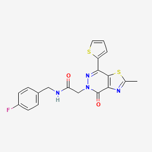 molecular formula C19H15FN4O2S2 B2852480 N-(4-fluorobenzyl)-2-(2-methyl-4-oxo-7-(thiophen-2-yl)thiazolo[4,5-d]pyridazin-5(4H)-yl)acetamide CAS No. 941968-94-1