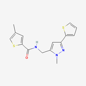molecular formula C15H15N3OS2 B2852484 4-Methyl-N-[(2-methyl-5-thiophen-2-ylpyrazol-3-yl)methyl]thiophene-2-carboxamide CAS No. 2319721-51-0