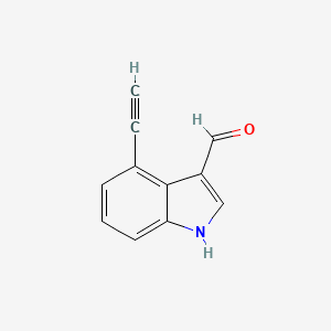 molecular formula C11H7NO B2852487 1H-Indole-3-carboxaldehyde, 4-ethynyl- CAS No. 159718-56-6