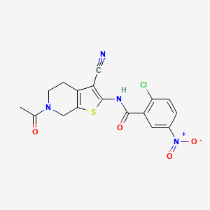 molecular formula C17H13ClN4O4S B2852493 N-{6-acetyl-3-cyano-4H,5H,6H,7H-thieno[2,3-c]pyridin-2-yl}-2-chloro-5-nitrobenzamide CAS No. 864859-28-9