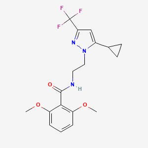 molecular formula C18H20F3N3O3 B2852494 N-(2-(5-cyclopropyl-3-(trifluoromethyl)-1H-pyrazol-1-yl)ethyl)-2,6-dimethoxybenzamide CAS No. 1797617-17-4