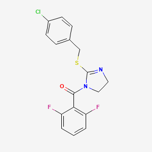 molecular formula C17H13ClF2N2OS B2852497 (2-((4-chlorobenzyl)thio)-4,5-dihydro-1H-imidazol-1-yl)(2,6-difluorophenyl)methanone CAS No. 851801-72-4