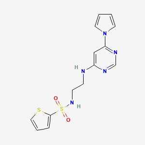 molecular formula C14H15N5O2S2 B2852503 N-(2-((6-(1H-pyrrol-1-yl)pyrimidin-4-yl)amino)ethyl)thiophene-2-sulfonamide CAS No. 1421476-38-1