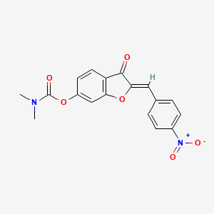molecular formula C18H14N2O6 B2852539 (Z)-2-(4-硝基苄叉)-3-氧代-2,3-二氢苯并呋喃-6-基二甲基氨基甲酸酯 CAS No. 622793-94-6
