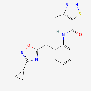 molecular formula C16H15N5O2S B2852576 N-(2-((3-cyclopropyl-1,2,4-oxadiazol-5-yl)methyl)phenyl)-4-methyl-1,2,3-thiadiazole-5-carboxamide CAS No. 1797181-04-4