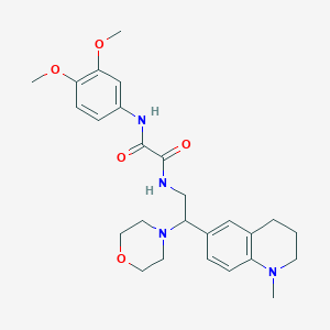 molecular formula C26H34N4O5 B2852592 N'-(3,4-dimethoxyphenyl)-N-[2-(1-methyl-1,2,3,4-tetrahydroquinolin-6-yl)-2-(morpholin-4-yl)ethyl]ethanediamide CAS No. 922065-82-5