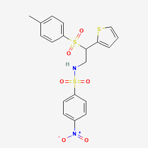 molecular formula C19H18N2O6S3 B2852639 N-[2-(4-methylbenzenesulfonyl)-2-(thiophen-2-yl)ethyl]-4-nitrobenzene-1-sulfonamide CAS No. 896343-85-4