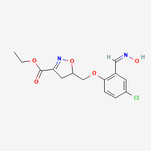 molecular formula C14H15ClN2O5 B2852653 Ethyl 5-({4-chloro-2-[(hydroxyimino)methyl]phenoxy}methyl)-4,5-dihydro-3-isoxazolecarboxylate CAS No. 338954-29-3