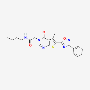 molecular formula C21H21N5O3S B2852656 N-butyl-2-[5-methyl-4-oxo-6-(3-phenyl-1,2,4-oxadiazol-5-yl)-3H,4H-thieno[2,3-d]pyrimidin-3-yl]acetamide CAS No. 1243103-16-3