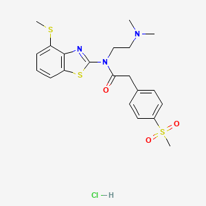 molecular formula C21H26ClN3O3S3 B2852678 N-(2-(dimethylamino)ethyl)-2-(4-(methylsulfonyl)phenyl)-N-(4-(methylthio)benzo[d]thiazol-2-yl)acetamide hydrochloride CAS No. 1331281-76-5