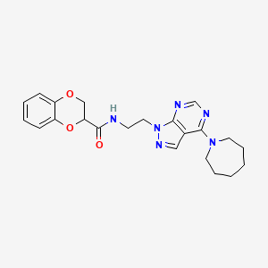 molecular formula C22H26N6O3 B2852696 N-(2-(4-(azepan-1-yl)-1H-pyrazolo[3,4-d]pyrimidin-1-yl)ethyl)-2,3-dihydrobenzo[b][1,4]dioxine-2-carboxamide CAS No. 1021257-09-9