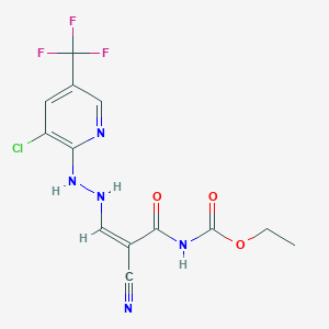 molecular formula C13H11ClF3N5O3 B2852716 ethyl N-(3-{2-[3-chloro-5-(trifluoromethyl)-2-pyridinyl]hydrazino}-2-cyanoacryloyl)carbamate CAS No. 338409-50-0