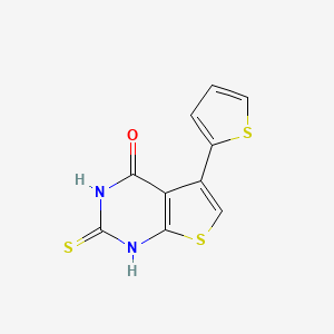 molecular formula C10H6N2OS3 B2852805 2-mercapto-5-thien-2-ylthieno[2,3-d]pyrimidin-4(3H)-one CAS No. 372494-00-3