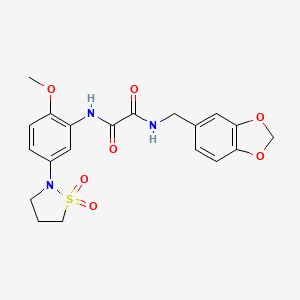 molecular formula C20H21N3O7S B2852809 N1-(benzo[d][1,3]dioxol-5-ylmethyl)-N2-(5-(1,1-dioxidoisothiazolidin-2-yl)-2-methoxyphenyl)oxalamide CAS No. 1105215-95-9