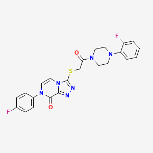molecular formula C23H20F2N6O2S B2852811 7-(4-fluorophenyl)-3-((2-(4-(2-fluorophenyl)piperazin-1-yl)-2-oxoethyl)thio)-[1,2,4]triazolo[4,3-a]pyrazin-8(7H)-one CAS No. 1223811-06-0