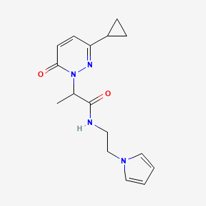 molecular formula C16H20N4O2 B2852831 2-(3-cyclopropyl-6-oxo-1,6-dihydropyridazin-1-yl)-N-[2-(1H-pyrrol-1-yl)ethyl]propanamide CAS No. 2034426-20-3