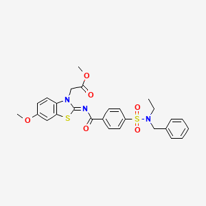 molecular formula C27H27N3O6S2 B2852836 (Z)-methyl 2-(2-((4-(N-benzyl-N-ethylsulfamoyl)benzoyl)imino)-6-methoxybenzo[d]thiazol-3(2H)-yl)acetate CAS No. 1025667-90-6