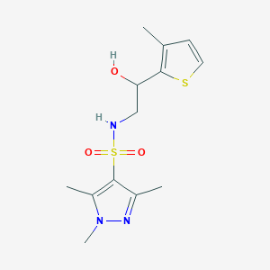 molecular formula C13H19N3O3S2 B2852839 N-(2-hydroxy-2-(3-methylthiophen-2-yl)ethyl)-1,3,5-trimethyl-1H-pyrazole-4-sulfonamide CAS No. 1448076-93-4