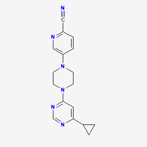 molecular formula C17H18N6 B2852846 5-[4-(6-Cyclopropylpyrimidin-4-yl)piperazin-1-yl]pyridine-2-carbonitrile CAS No. 2380142-03-8