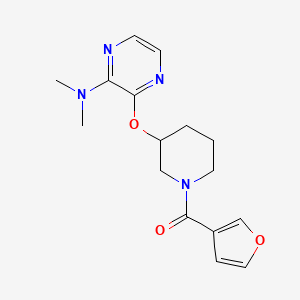 molecular formula C16H20N4O3 B2852847 (3-((3-(Dimethylamino)pyrazin-2-yl)oxy)piperidin-1-yl)(furan-3-yl)methanone CAS No. 2034502-76-4